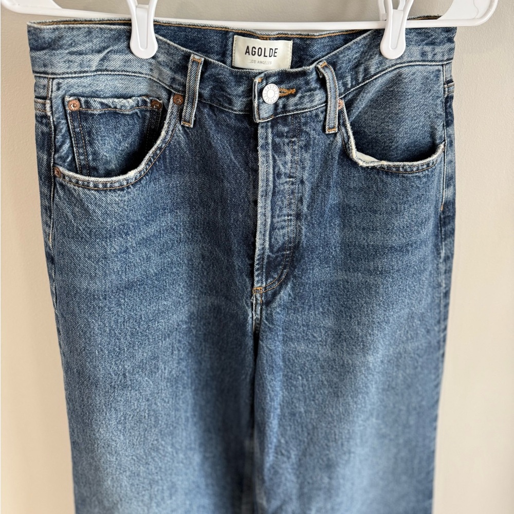 Agolde Dame Wide Leg Cuffed Hem Jeans - Dark Wash - Size 27 - Picture 9 of 16
